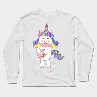 Cute Kawaii Unicorn eating donut Long Sleeve T-Shirt